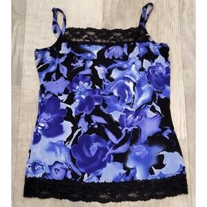 Maurices Size M Blue Black Floral Lace Cami Fairy Y2K Boho Romantic Feminine